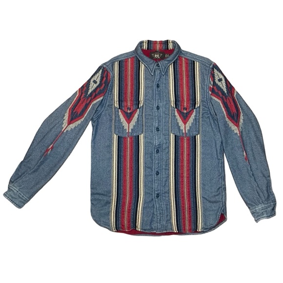 Vintage RRL Ralph Lauren Southwestern Polo Jacquard Chimayo Long Sleeve Workshir - Picture 2 of 11